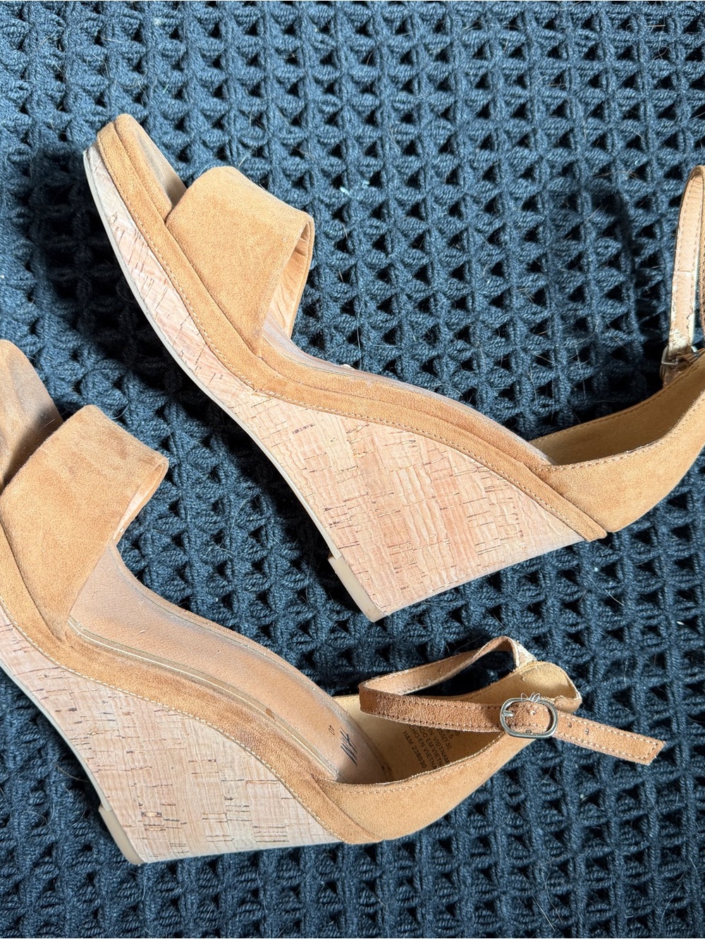 H&M Tan Suede Cork-Effect Wedge Sandals